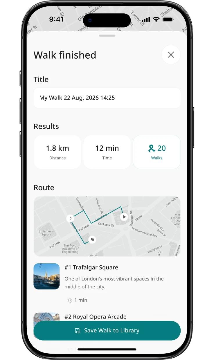 Points earned and walks unlocked in the app