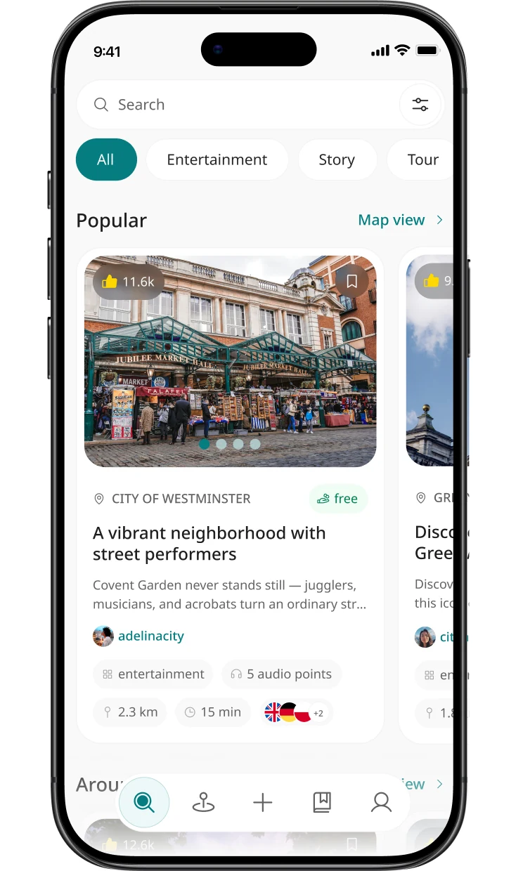 The walk list in the app, filtered by mood
